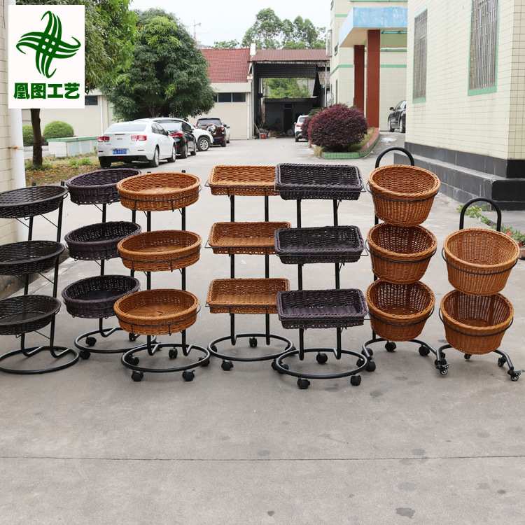 可移动置物架三层果蔬推车铁架烤漆防锈商超陈列收纳置物多用架子