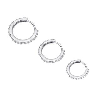 S999纯银满钻款耳圈女超闪养耳洞耳环洗睡免摘耳骨钉小众钻石耳钉