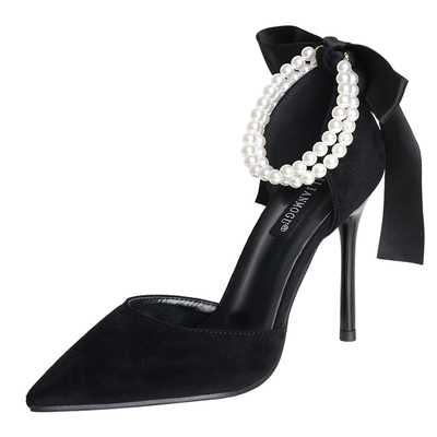 珍珠高跟鞋尖头高跟鞋韩版系带