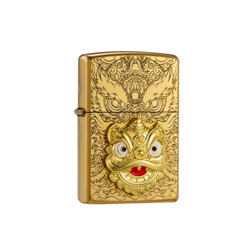 zippo正品磨砂金贴章防风打火机