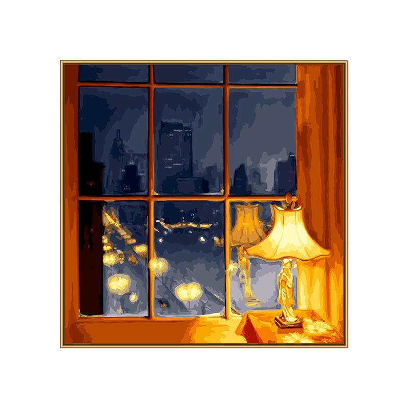 自油自画DIY数字油画窗外夜色