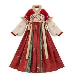 女童汉服冬装2025新款儿童加厚加绒古装国风拜年服新中式过年裙子
