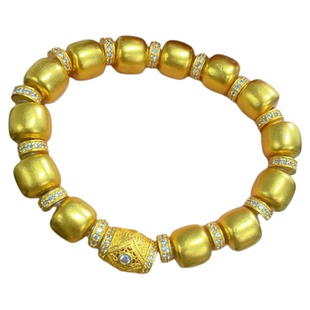 黄金手链镂空花丝镶钻金包银手串方糖珠转运珠串珠可diy时尚简约