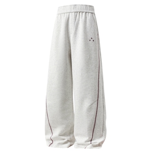 男士花灰色卫裤男美式重磅运动裤2026年新款拖地裤秋季阔腿裤男款