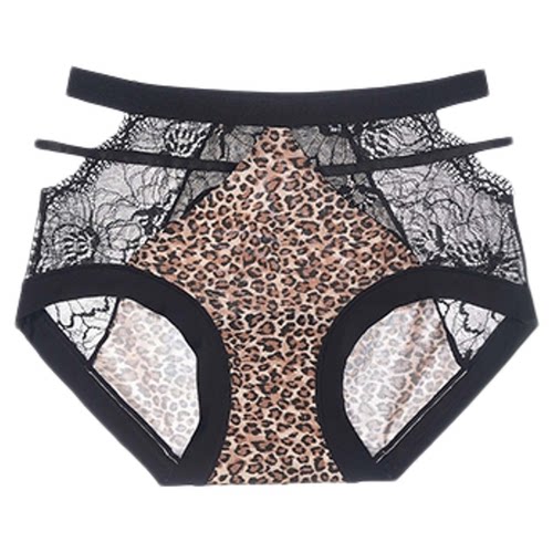 UFEEL豹纹性感蕾丝镂空舒适10A抗菌透气薄款纯欲中腰内裤女2553