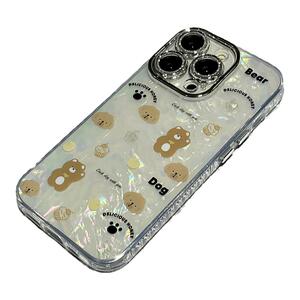 贝壳纹可爱小熊镜头膜适用苹果15Pro手机壳iphone14新款13pro防摔15ProMax小众11女款12硅胶简约小众全包软壳