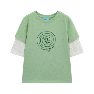 riverstone plus 假两件线条腊肠狗短袖T恤女修身百搭纯色打底衫