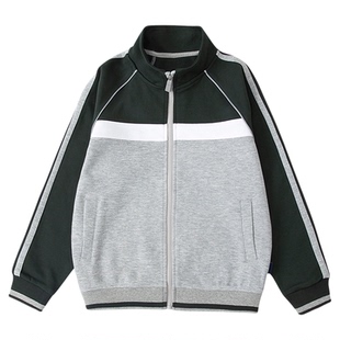台州市临海小学校服中小学生春秋款儿童运动服墨绿拼浅灰校服套装