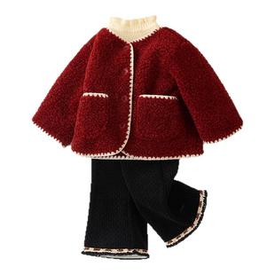 女童套装加绒加厚童装宝宝周岁礼服儿童拜年服冬季超好看过年衣服
