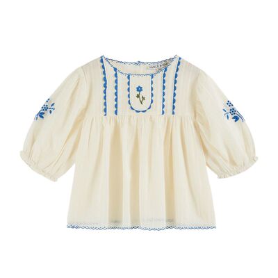 emlie法国女童复古上衣花朵短袖