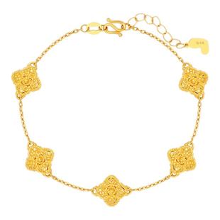 潮宏基IN+高光金爆闪五花黄金手链足金5G结婚三金高级感四叶草 卟