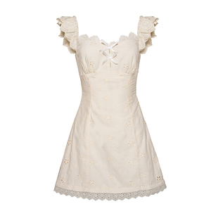 孟子义同款 Kroche 海岛盛夏 刺绣蕾丝小飞袖连衣裙海边度假风