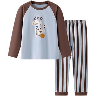 英氏儿童睡衣男童春秋冬2025新款纯棉长袖长裤a类条纹家居服套装