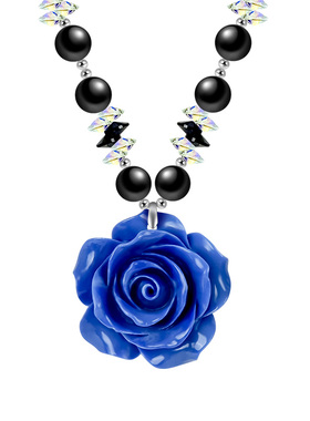 蓝色玫瑰花朵波西米亚风锁骨链