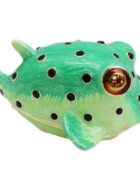 海洋系列景区旅游纪念品珐琅彩河豚合金首饰收纳盒创意装饰摆件