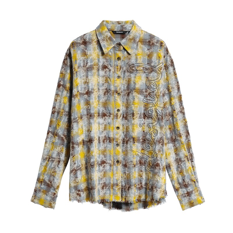 Desigual26秋冬新品做旧斑驳格纹logo贴布绣女式衬衫