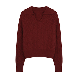 solighter 法式兔毛V领绞花毛衣女秋冬2025新款气质套头针织上衣