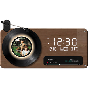 黑胶唱片客厅挂钟万年历挂墙复古高级感发光钟表挂画创意电子时钟