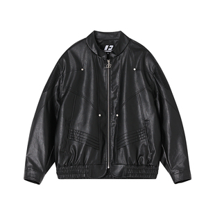 FORNINES高品质pu皮短款垫肩皮衣男女潮牌机车服春秋美式夹克外套