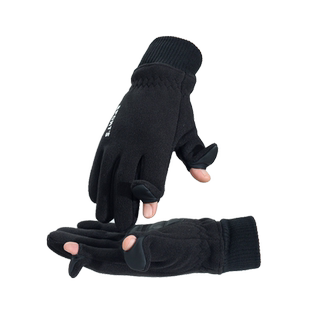 摇粒绒手套秋冬季男女情侣翻指触屏加绒保暖薄户外电动自行车防寒