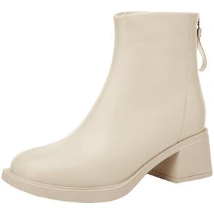 达芙妮真皮切尔西靴女2025冬季新款百搭超火爆款短靴粗跟马丁靴女