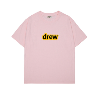 Drew笑脸粉色字母短袖男Justin Bieber比伯打底T恤fog高街情侣tee