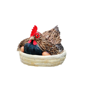 仿真鸡工艺品摆件孵蛋母鸡羽毛动物模型农场超市家禽道具鸡窝鸡蛋
