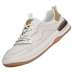 头层牛皮男鞋2025新款透气真皮歪头小白鞋男轻便软底运动休闲板鞋