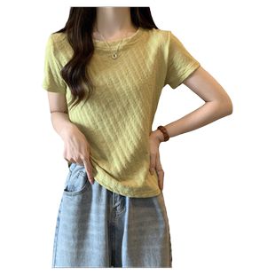 小个子短款正肩短袖T恤女夏装2026新款修身显瘦潮牌半袖别致上衣