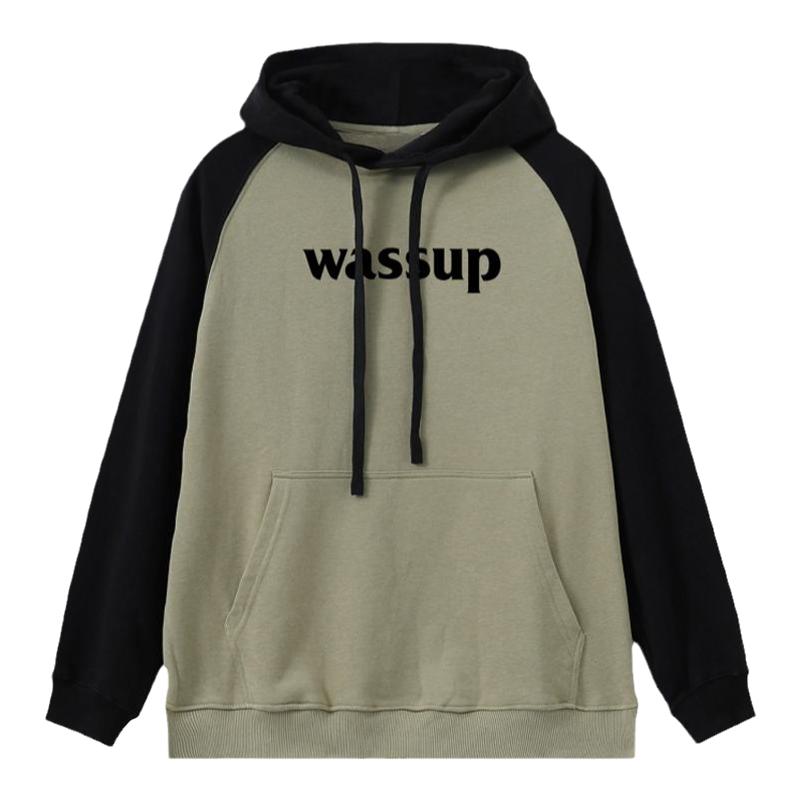 WASSUP潮牌字母拼接撞色卫衣男