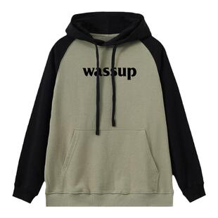 WASSUP插肩连帽卫衣男女装秋冬新款字母国潮牌重磅休闲情侣款上衣