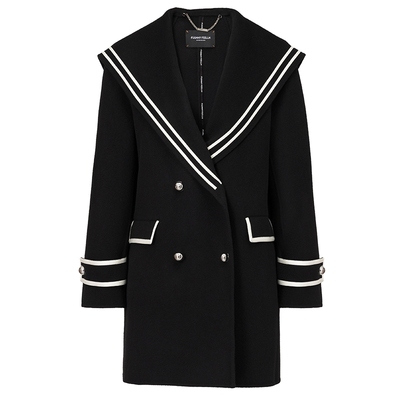 商场仿佛2023毛呢大衣短款撞色