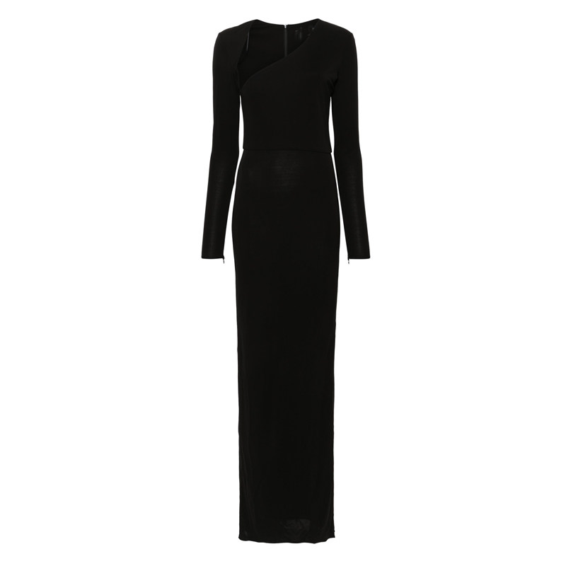 时尚个性长袖长款开叉晚礼服裙