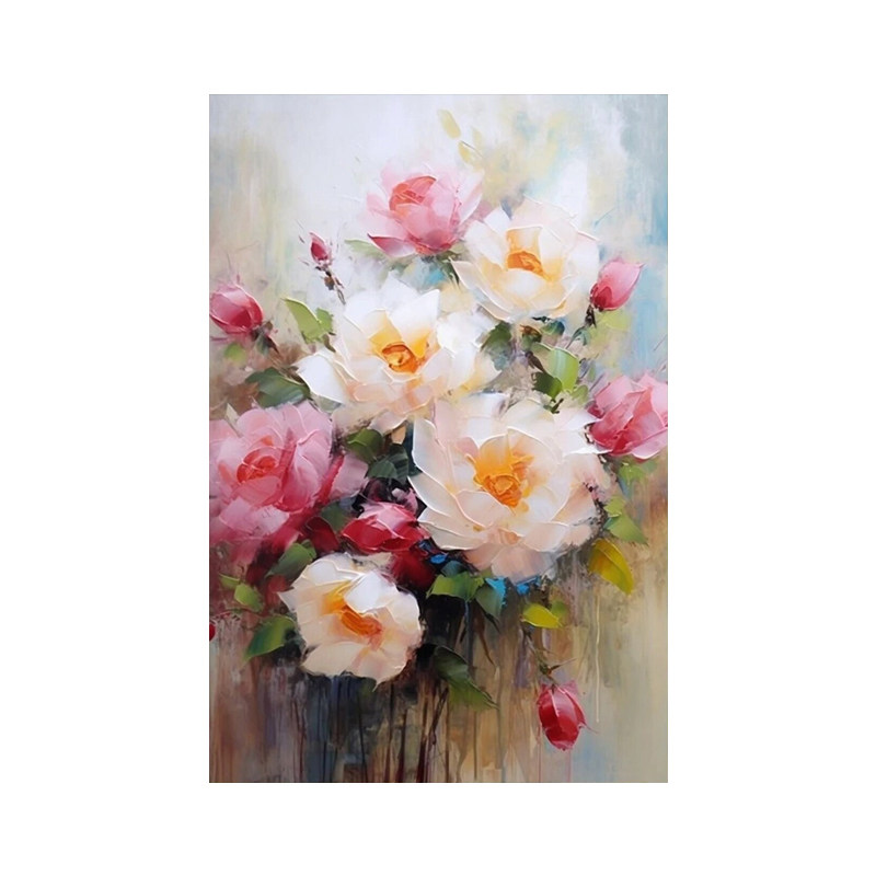 手绘油画盛世花颜玄关装饰挂画