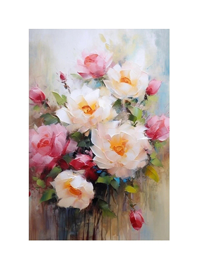 手绘油画盛世花颜玄关装饰挂画
