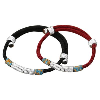 S999足银编织盘缠情侣手链男女