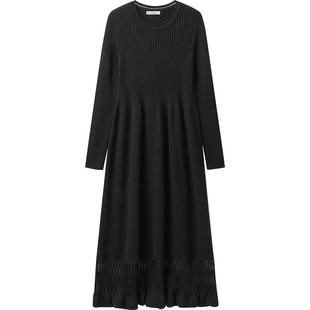 播黑色中长款修身打底针织连衣裙女冬高腰显瘦长裙DDR4LD5069