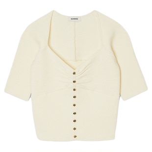 SANDRO博主同款春夏女装法式优雅气质V领短款修身针织衫内搭上衣