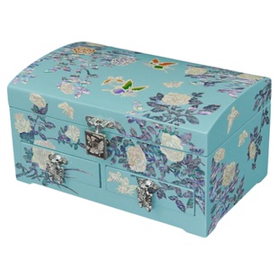 锦贝传说螺钿漆器首饰盒收纳五金饰品纯手工刺绣贝壳木质高档樱蓝