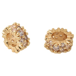 14K包金保色镶锆石跑环隔珠托手工diy手链串珠电镀白金银车轮隔片