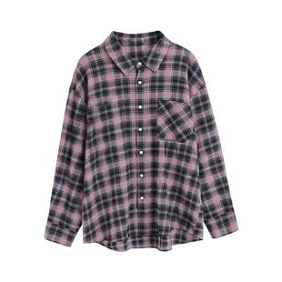 alex stevens 粉黑色格子衬衫外套女设计感新款bm风宽松衬衣上衣