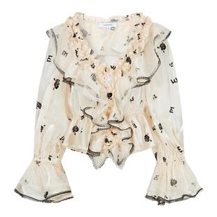 LULUALWAYS【商场同款】25秋季新款法式优雅浪漫欧根纱玫瑰衬衫女