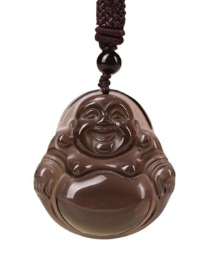 天然冰种黑曜石弥勒佛吊坠女款