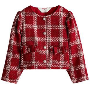 HM童装儿童女童红色西装冬季提花礼服演出服外套1255300