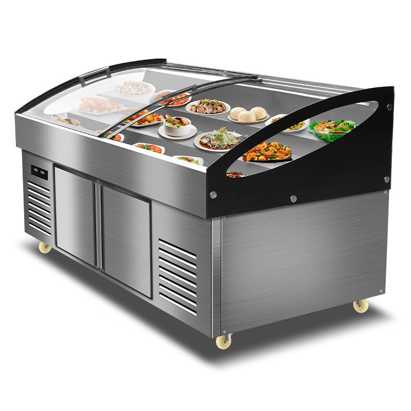 安淇尔冷藏冷冻双温不锈钢台阶展示柜商用饭店烧烤串串阶梯冷冰柜