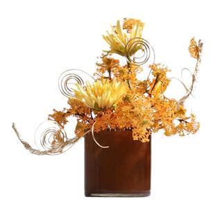 妖及 现代创意橘色系小花艺琉璃花器 样本间酒店会所洽谈区摆件