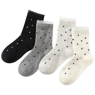 洋气女童袜子春夏季薄款透气网眼袜小女孩网纱花边袜韩系潮波点袜