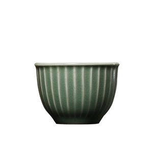 青瓷豆青主人杯陶瓷茶杯竖条纹纹理功夫茶具单杯品茶杯小杯品茗杯