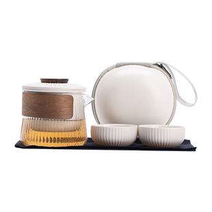 谦航便携式户外旅行茶具套装玻璃一壶两杯二人茶具个人专用快客杯