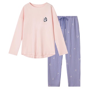 SCHIESSER舒雅女士纯棉熊猫印花圆领亲肤透气大码睡衣家居服套装